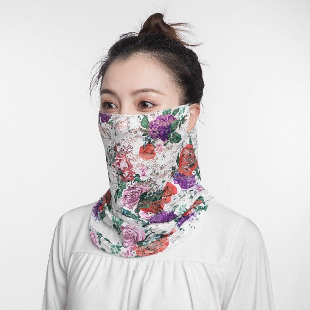 Floral Silk Scarf Ice Silk Neck Guard Scarf Summer Veil Women