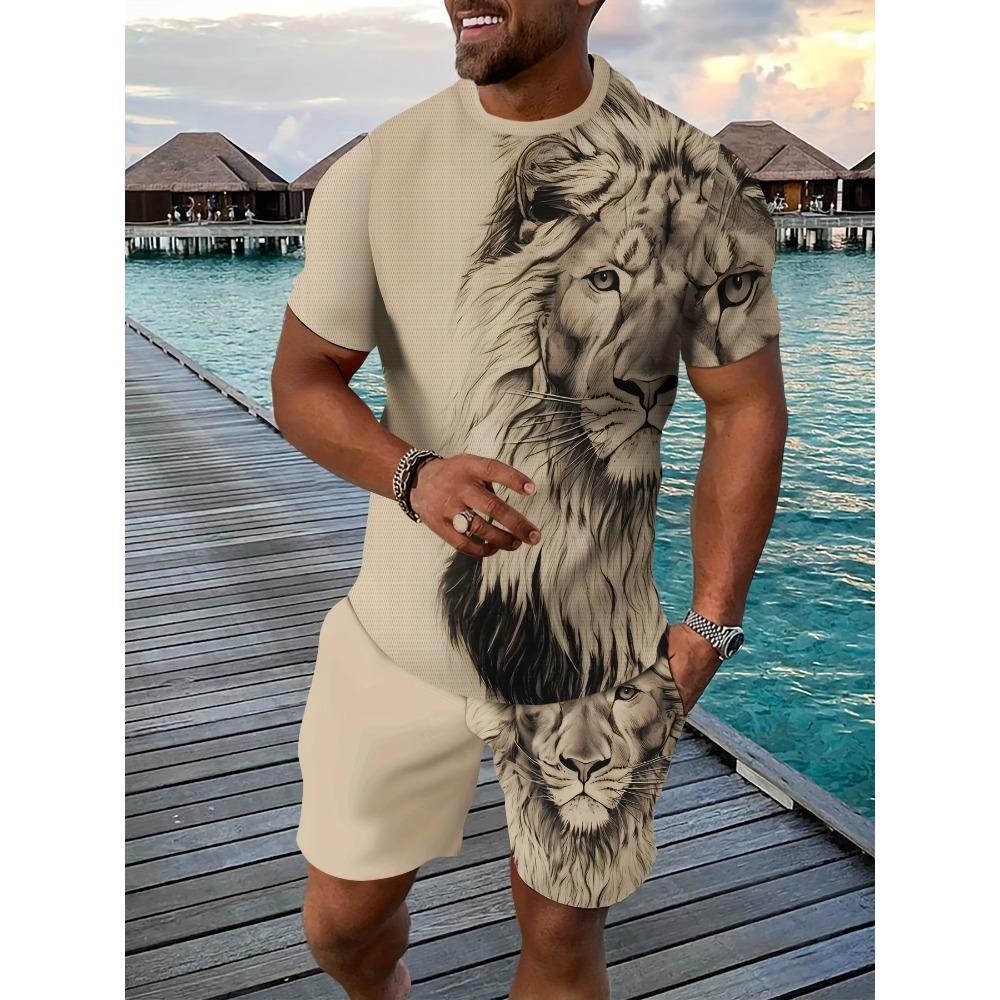 Casual Sports Suit Breathable Outdoor Casual Men's T-shirt and Five-Pants Suit Summer 3D Printing Suit for Adult Men