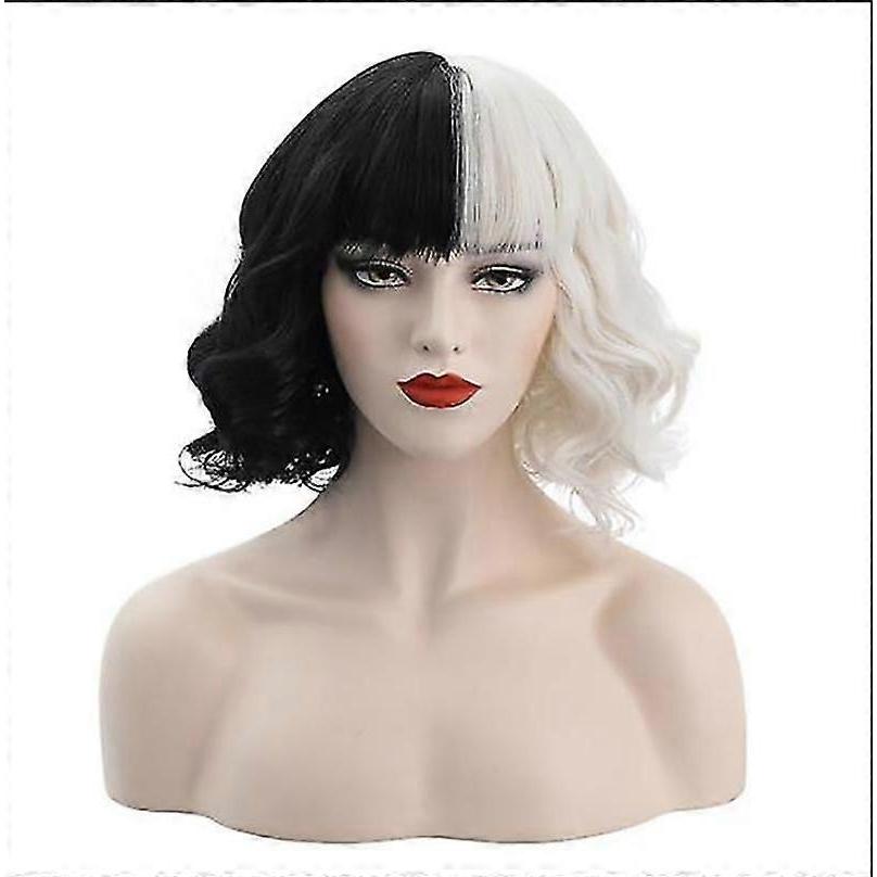 Wig female cosplay short wavy wig with curly hair, black and white