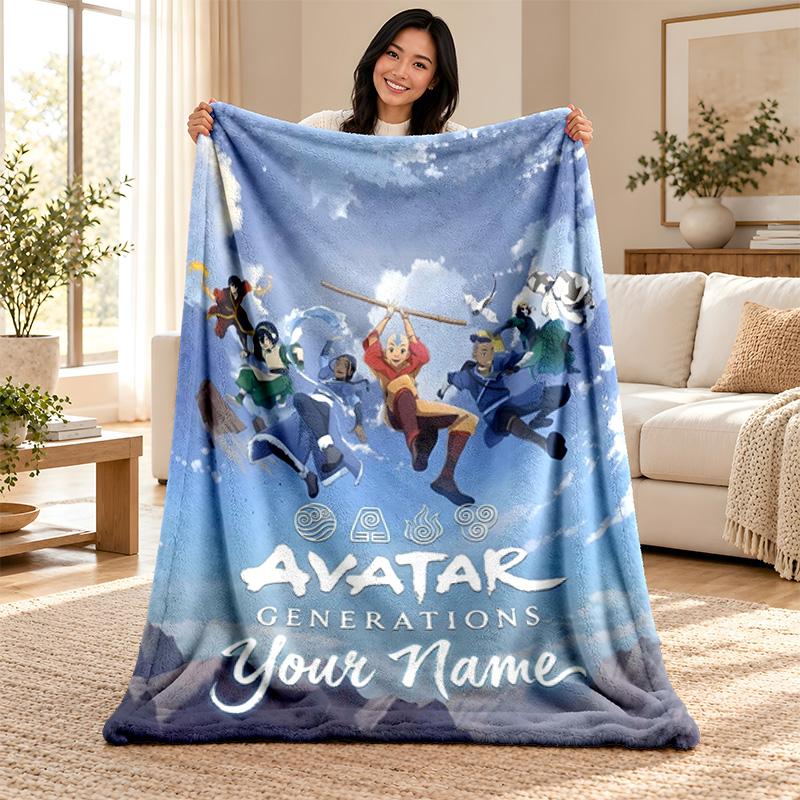 Avatar The Last Airbender Custom Name Fleece Blanket Personalized Soft Cozy Throw Blanket Customized Gift for Birthday Christmas