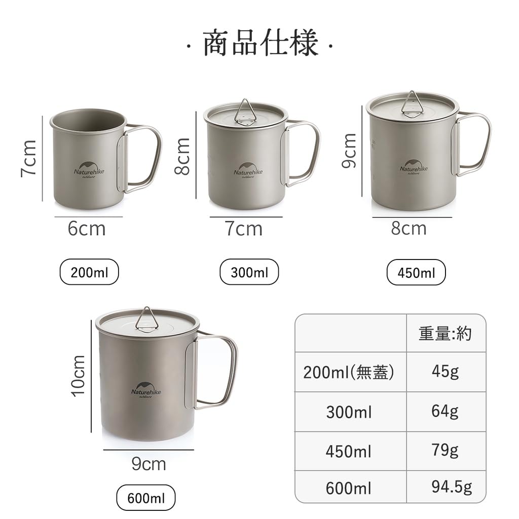 Чашка для чая Naturehike Titanium, кофейная чашка 200 мл, 300 мл, 600 мл с ручкой для кемпинга, домашнего использования, сверхлегкая, прочная, с одним кружком, для приготовления пищи на открытом огне, с