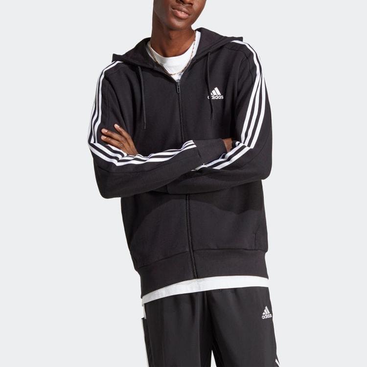 Новая толстовка с капюшоном на молнии Adidas Essentials из французского махрового трикотажа с тремя полосками IC0433