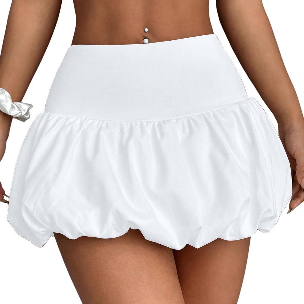 Women's Summer Bubble Skirt High Waist A-Line Fashion Short Skirt Built-in Shorts