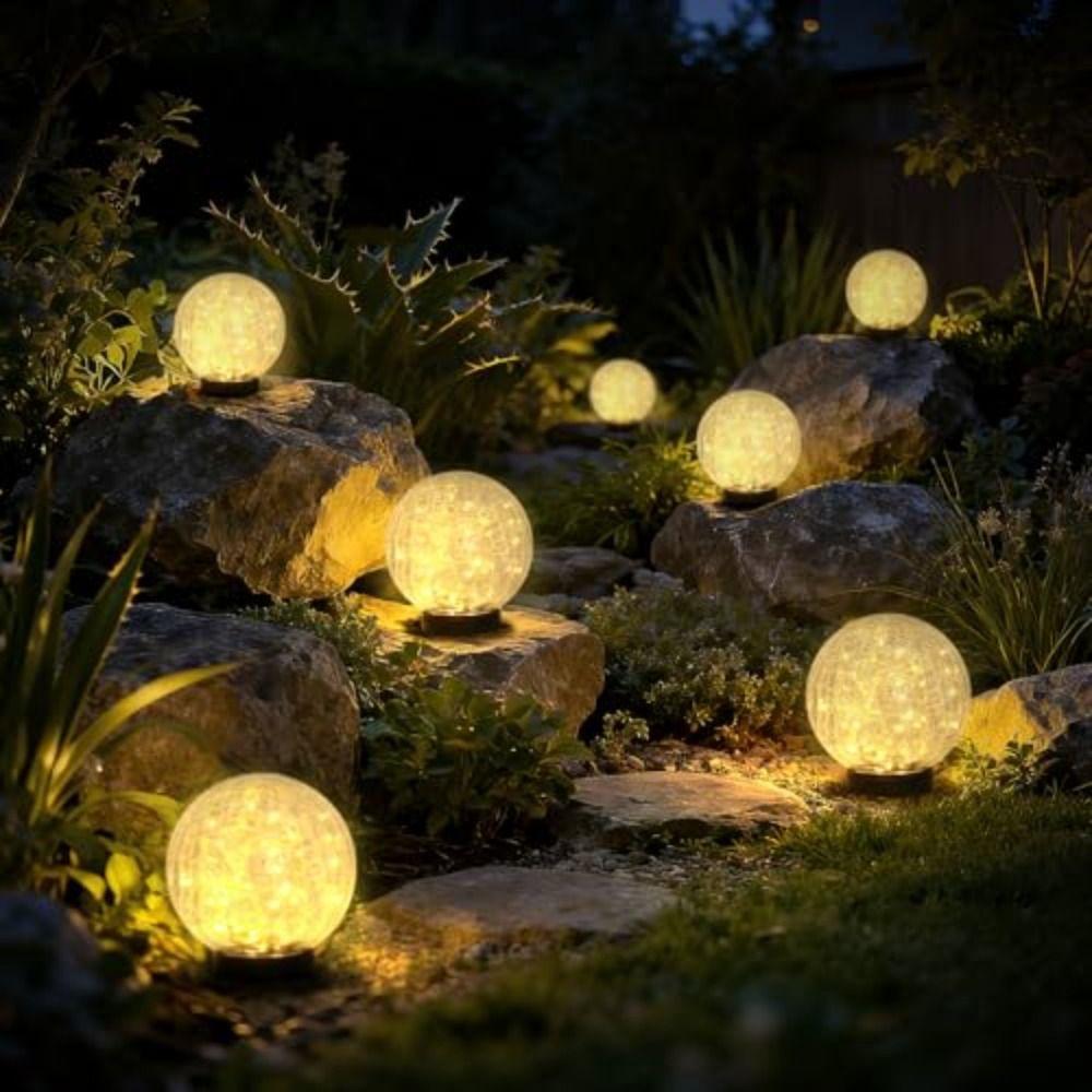 Waterproof Solar Globes Cracked Glass Solar Energy Solar Lights Auto on/Off Warm and Colorful Light LED Garden Lights Patio