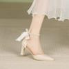 Fashion Women's New Luxury Pearl Rhinestone Wedding Shoes Bridal Party Thick High-heeled Hollow Designer Pointed Single Shoes Fashion