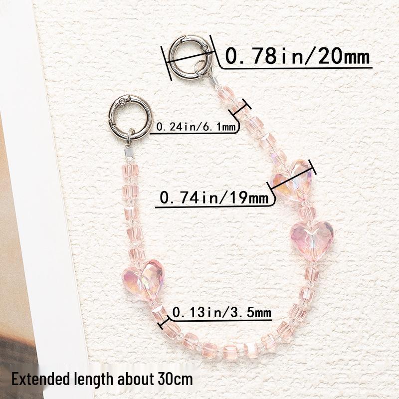 Брелок для мобильного телефона на запястье из хрустальных бусин в форме сердца с металлической пряжкой