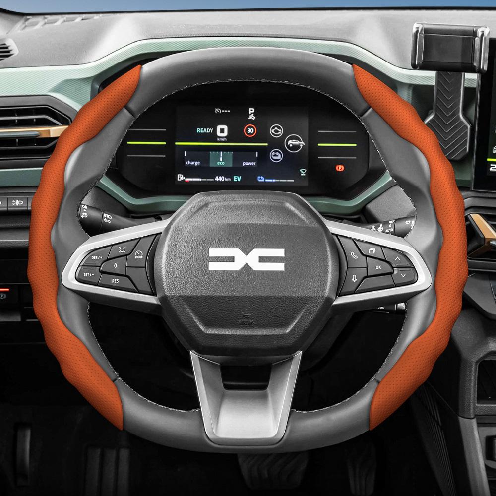 vcxja9 Suitable for Dacia Steering Wheel Cover, Wave-Shaped Sporty Design, Breathable Leather, Segmented Anti-Slip Sweat-Absorbing Protective