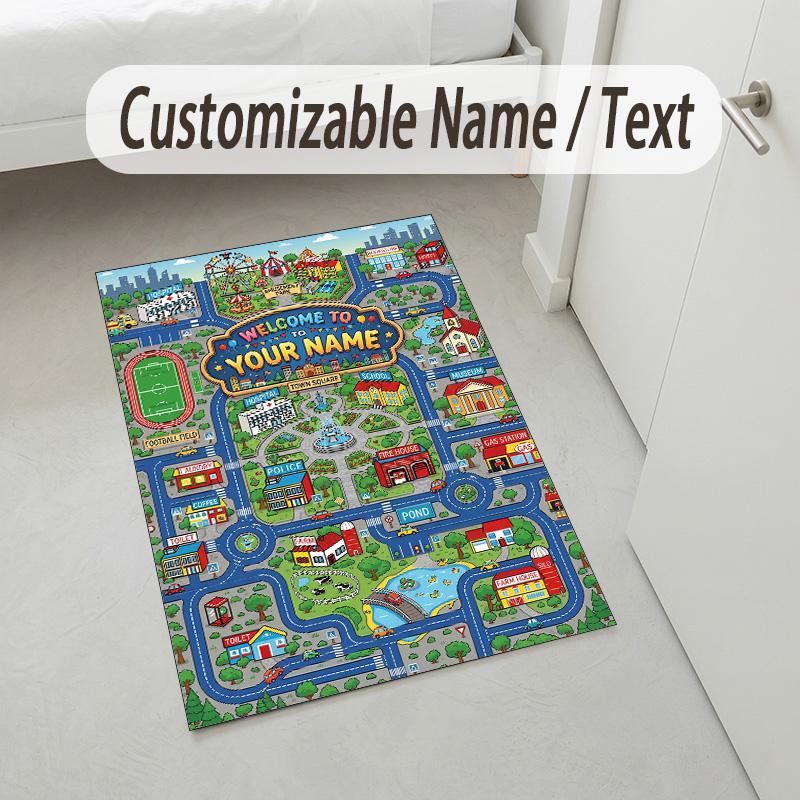 Water Lily Theme Soft Crystal Velvet Rug Custom Name & Text Print Non Slip Floor Rug for Bedroom Living Room