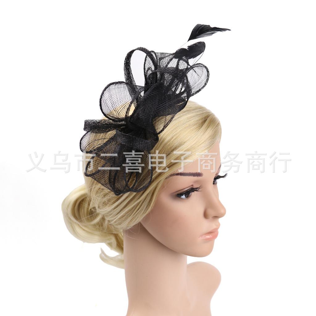 Тонкая льняная пряжа свадебная тиара перья цветы шпильки украшения для волос, повязки на голову для выпускного бала, цилиндры