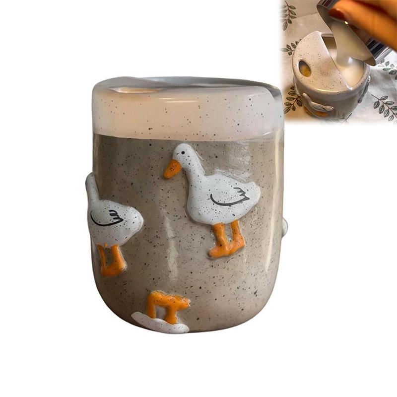 Кружка керамическая с утёнком, ручная работа. Керамическая кофейная кружка с утёнком и ложкой. Уникальные 3D ручной работы кружки для путешествий.