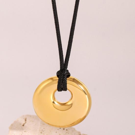 Богемное ожерелье из нержавеющей стали, кулон-кольцо, гипоаллергенное ожерелье, регулируемое ожерелье на черном шнурке, ювелирный подарок для него и для нее