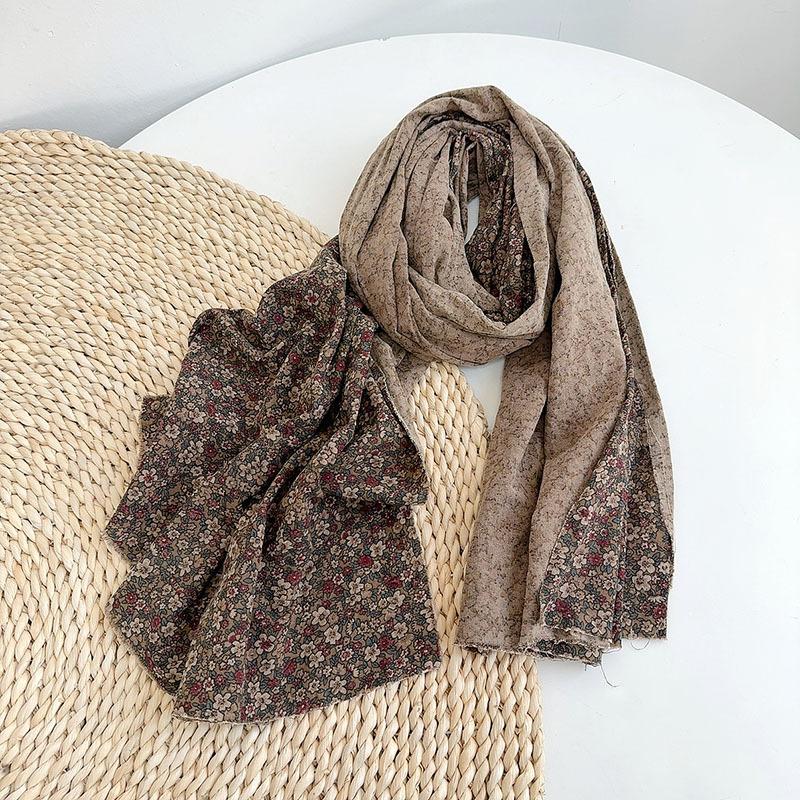 Retro Floral Long Cotton Scarf Soft Neck Protection Warm Triangle Shawl Head Wrap Multi-Functional Print Design for All Ages