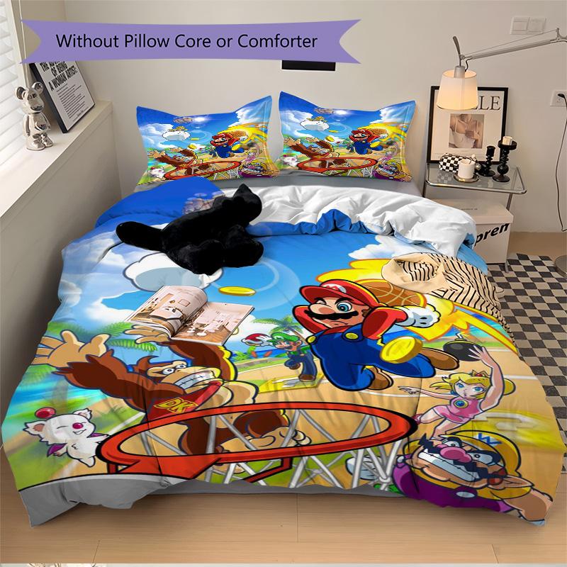 Super Mario Basketball Adventure Print 3Pcs Bedding Setduvet Cover With 2 Bedropillowcase Home Birthday Gift