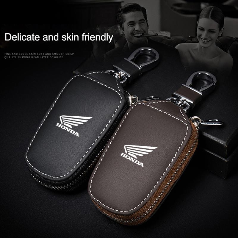 1pcs Motorcycle Key Protector Bag Leather Key Holder Wallet Zipper Bag For Honda CB400CB650FCBF CBR25ORR CRF SH3O0 NC75O HONDA RG0