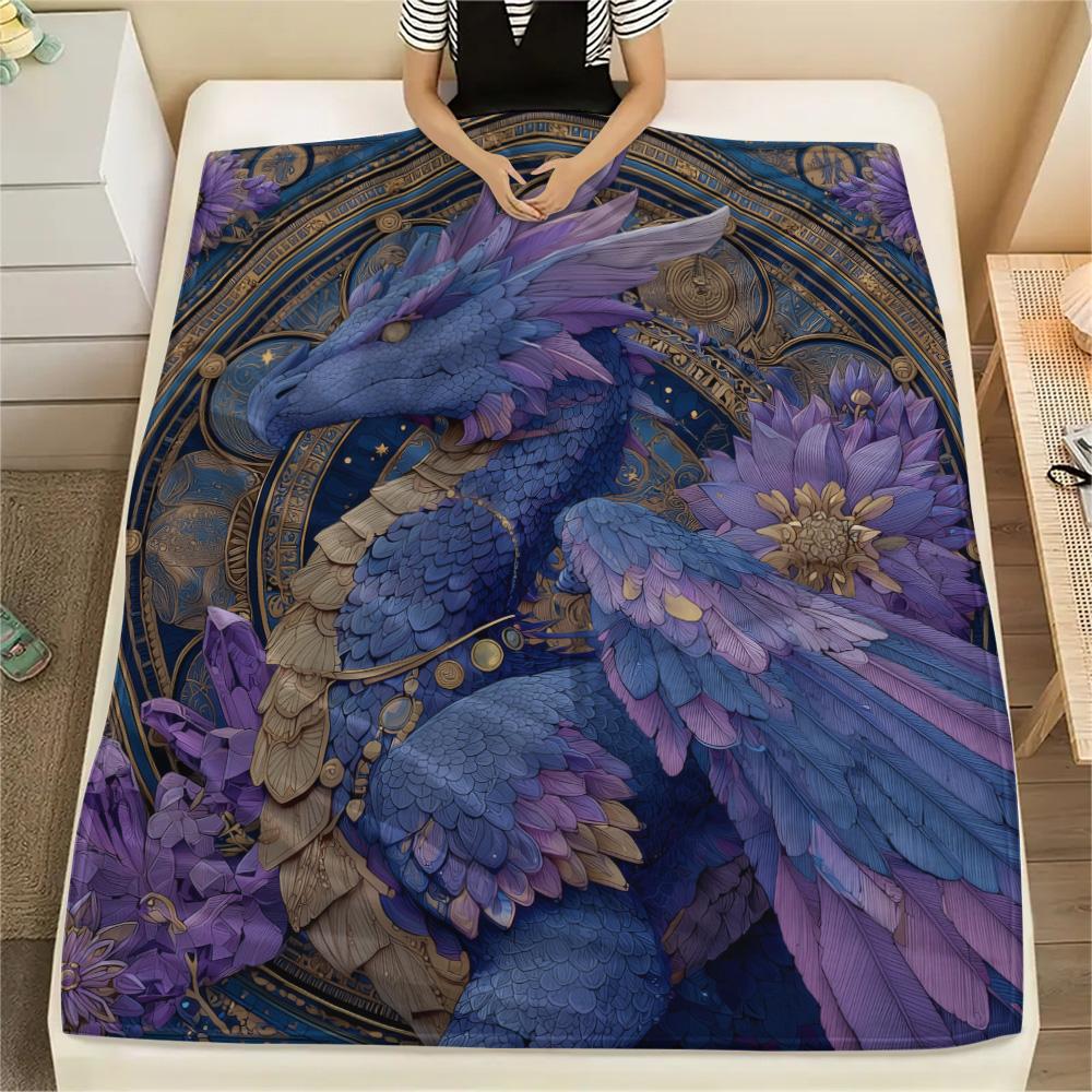 Purple Dragons Print Flannel Blanket, High quality Comfortable for All Seasons, Home Decor, Warmth and Comfort