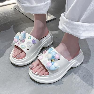 Мода Мода Цветные Кристальные Платформенные Шлепанцы Женские 2025 Лето Сделай Сам Толстая Подошва Сабо Сандалии Женские Нескользящие Уличные Слайды Женские