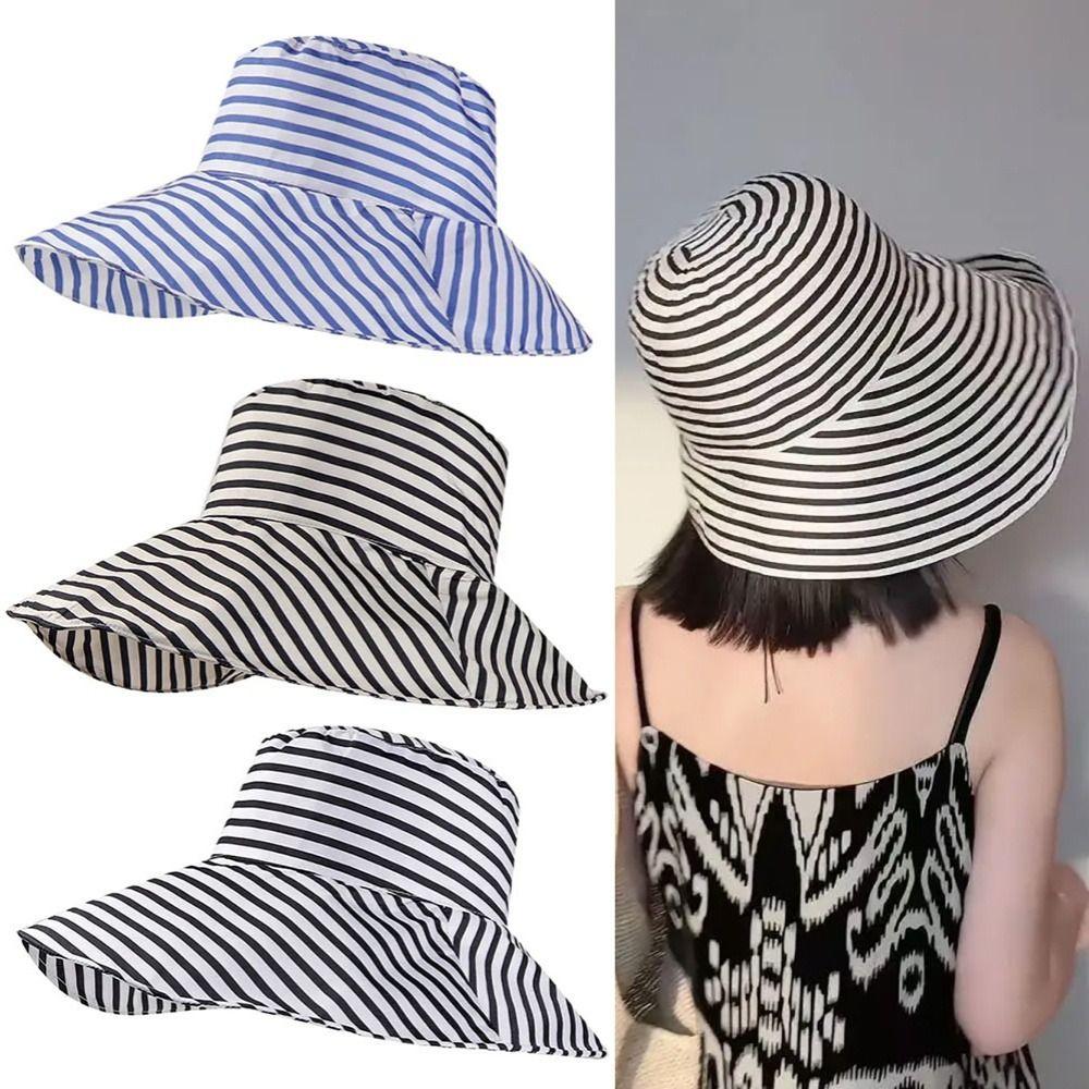 1Pcs Sunproof Striped Bucket Hat Foldable Summer Hat Durable Sunscreen Basin Hat Women