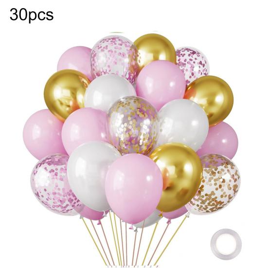 30 Pcs 12inch Metallic Balloons Chrome Latex Balloon with Ribbon for Wedding Bridal Birthday Baby Shower Decoration