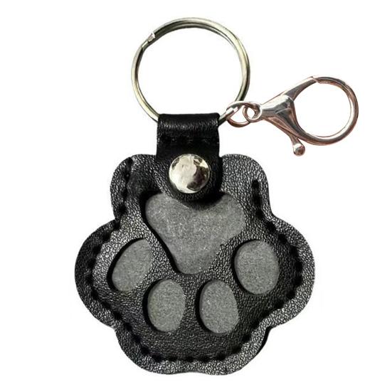 Pet Fur Storage Keychain Dog Cat Hair Memorial Keychain Faux Leather Paw Print Keepsake with Transparent Hair Storage Heartfelt Gift for Cat Dog