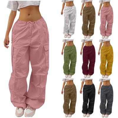 Женские однотонные брюки-карго, уличные спортивные брюки в стиле хип-хоп, повседневные широкие брюки на привязи