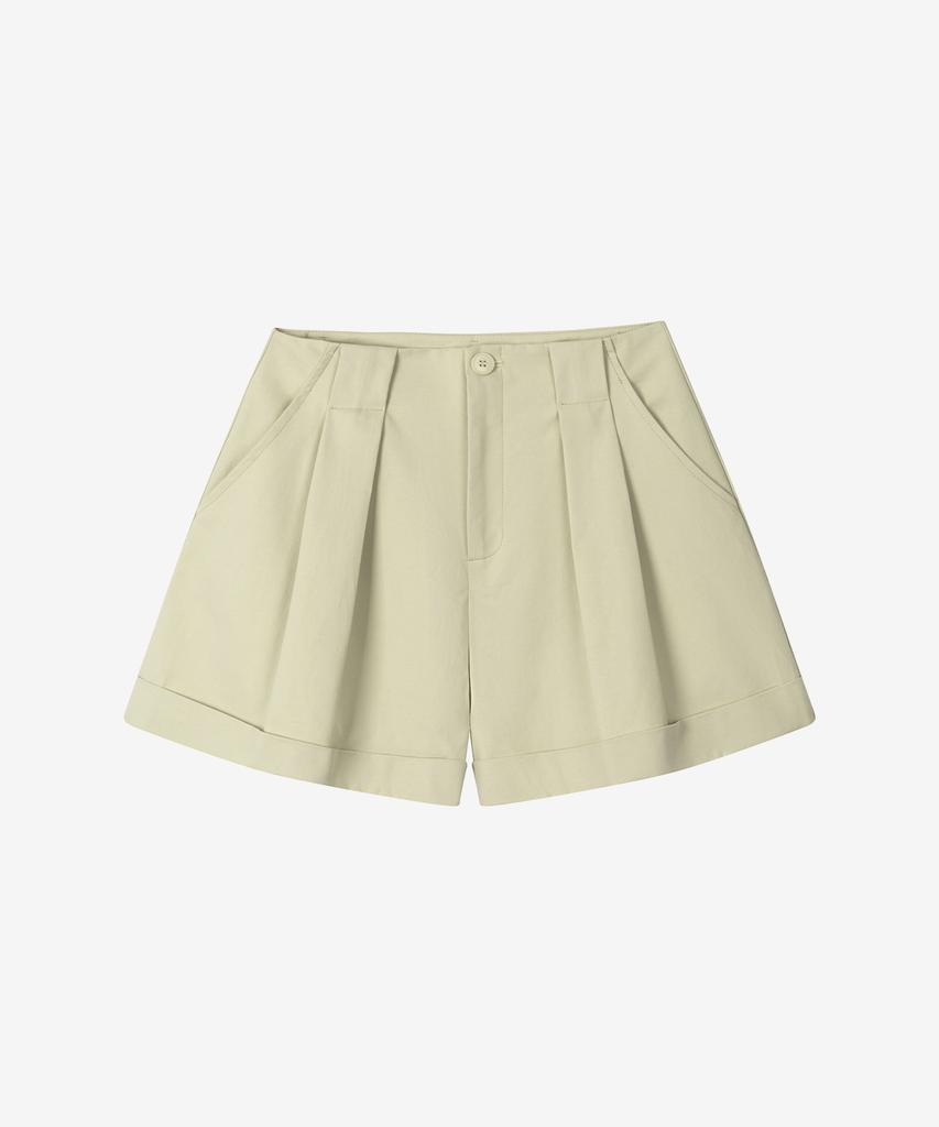BASIKA Daily Double-Pleated Cotton Shorts (Beige)