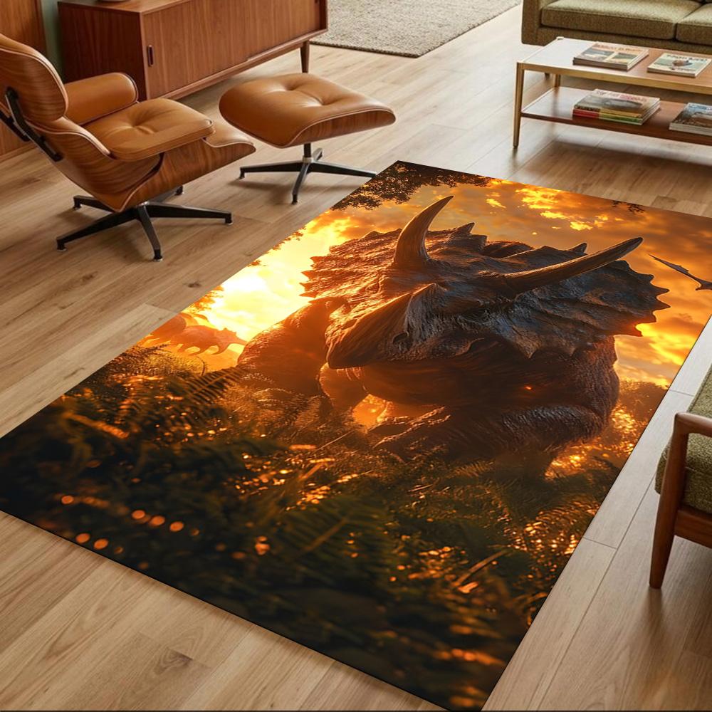 Triceratops At Sunset River Non-Slip Home Carpet Design for Office Decor Living Room Bedroom Gift