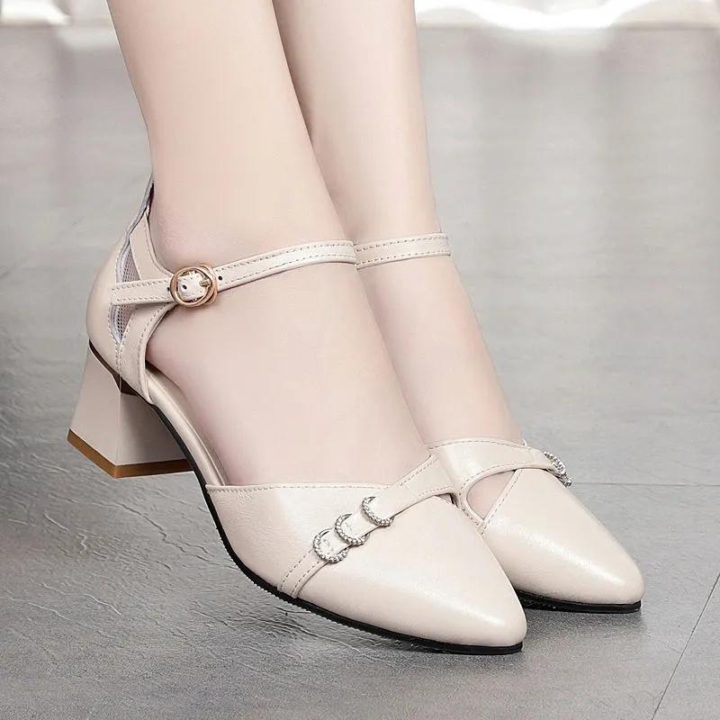 Женская обувь женская мода сладкие туфли-лодочки с острым носом и ремешком на пряжке на квадратном каблуке женские классические удобные офисные туфли ab264