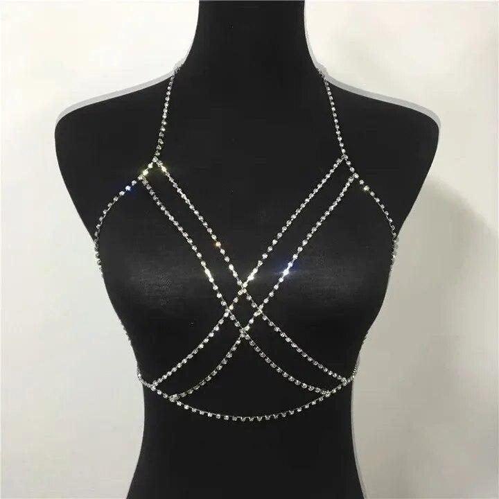 Sexy Cross Breat Necklace for Women Sequin Chest Bra Waist Belt Belly Chain for Beach Bikini Romantic Body Jewelry 2023 Summer