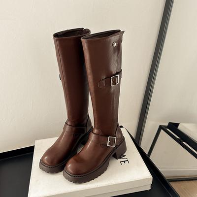 Сапоги Женские сапоги Узкие Толстоподошвенные Ковбойские сапоги в западном стиле Женские Осенне-зимние До колена Ретро Ботинки Мартин Женские Сапоги для верховой езды