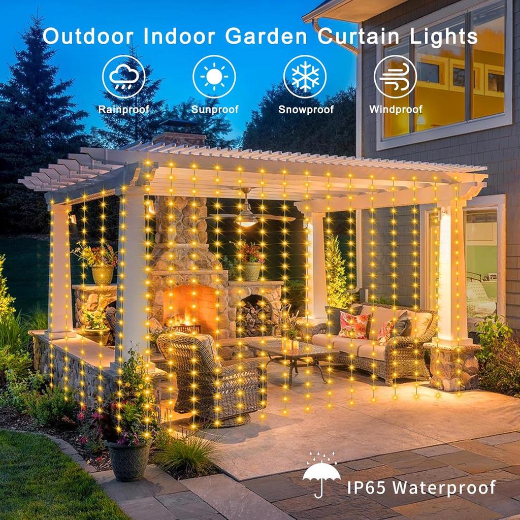 3x2M Outdoor Solar Curtain Light String Lights Garden Yard Pavilion Fairy Garland String Lights Holiday Wedding Decor Light