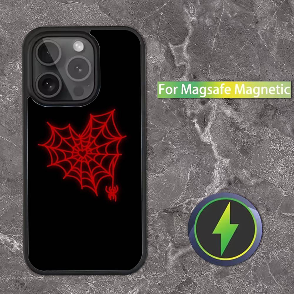 Крутой чехол для телефона с рисунком S-Паутина H-Сердце для iPhone 17,16,15,14,13,12,11,Pro,Max,Plus,Mini,SE Магнитная беспроводная зарядка Magsafe