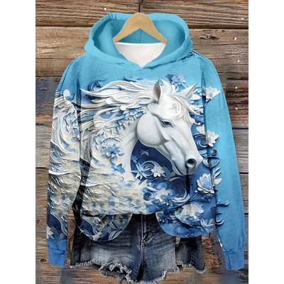 Толстовка с 3D-принтом в виде лошади, женская модная большая толстовка, женский свитшот, животное пальто, женская одежда, зимний осенний спортивный костюм