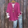 Women's Fashion Casual Button V-Neck Seven Sleeve Vintage Solid Color Shirt Top
