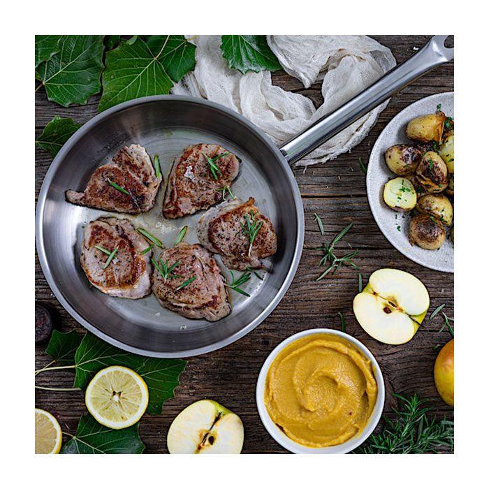 Poêle - BRA - 24 Cm - Acier Inoxydable 18/10 - Fond Triple Diffuseur - Poignée Ergonomique