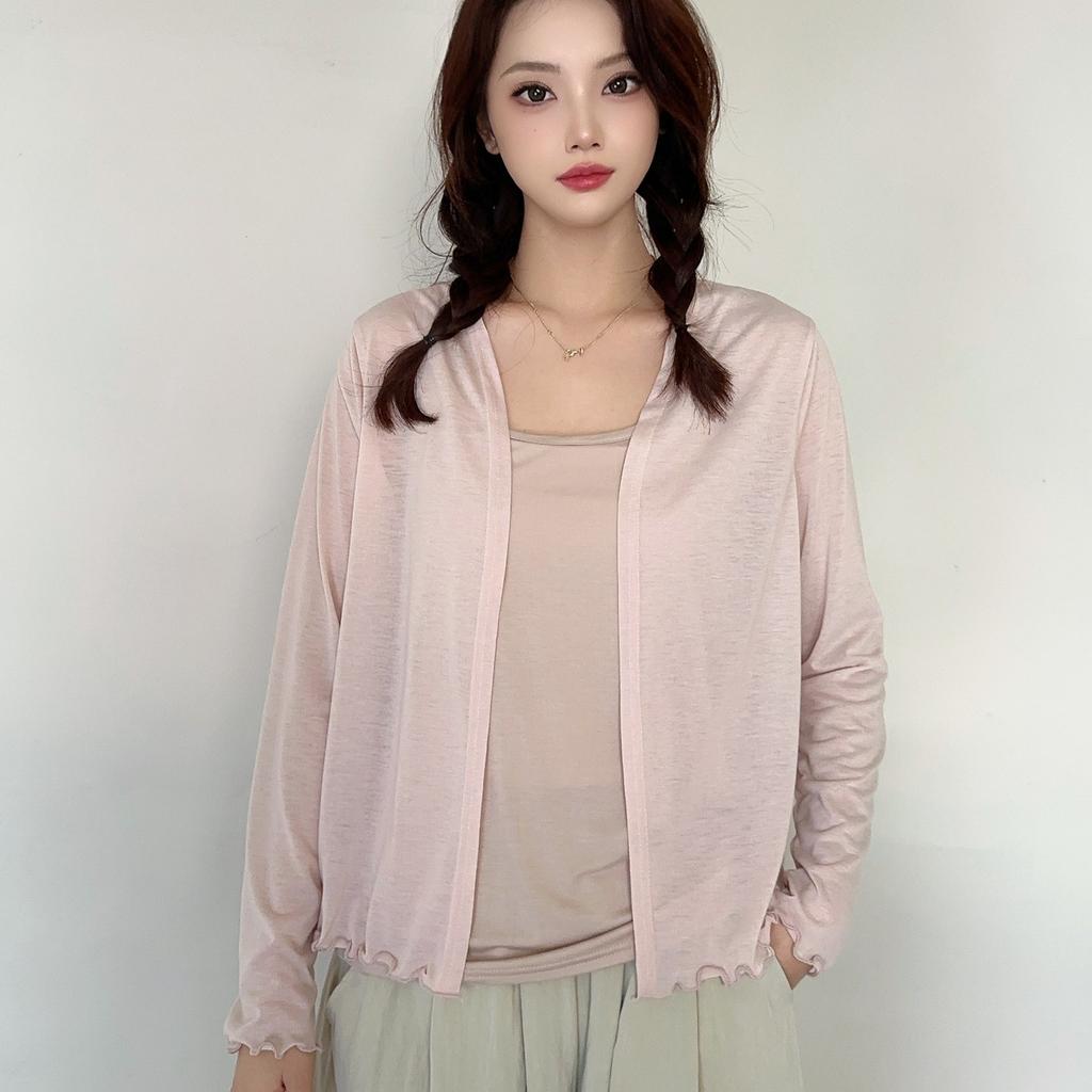 Летний женский короткий кардиган с оборками, накидка с длинным рукавом, защита от солнца, свободный крой, легкая накидка для кондиционера