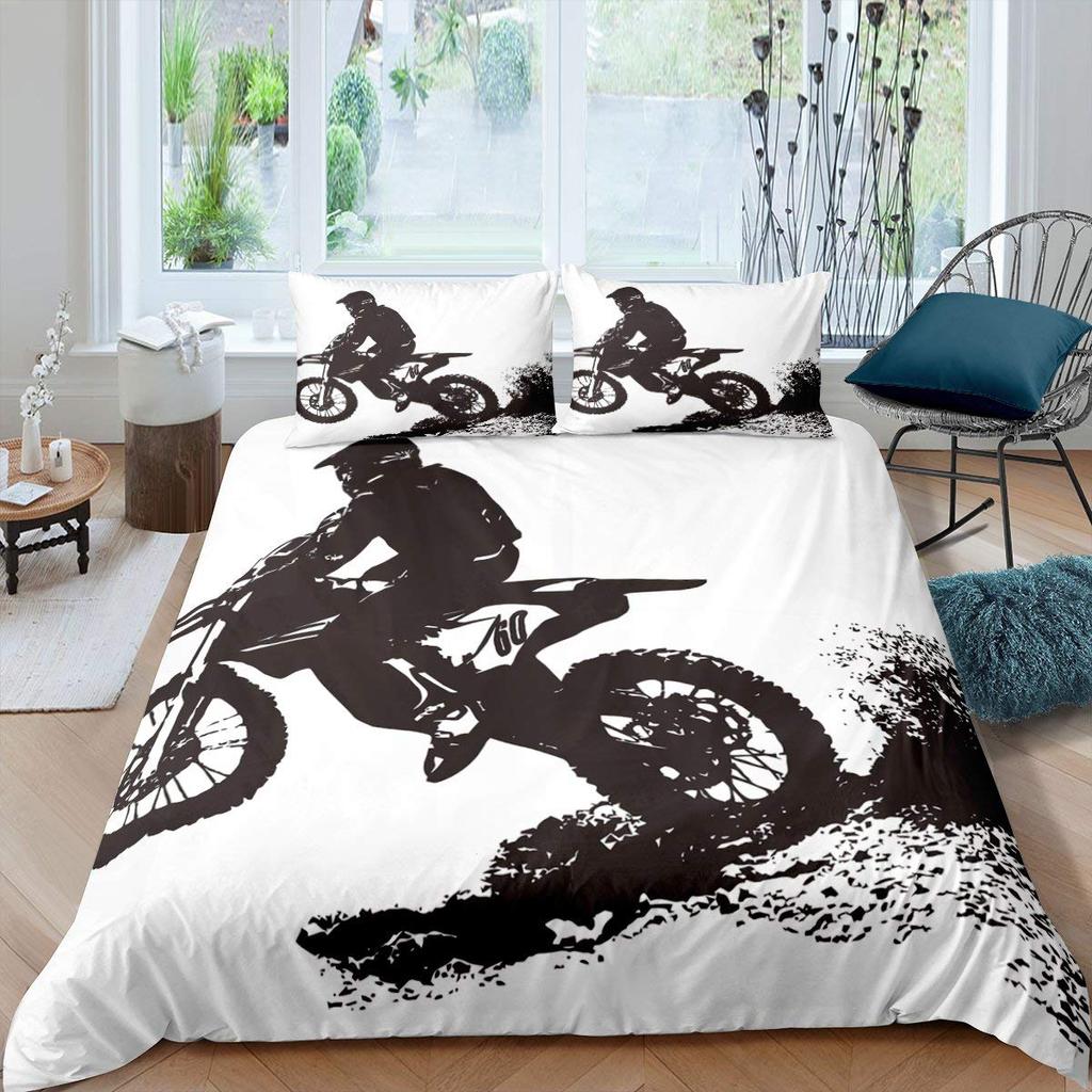 Комплект постельного белья для мотоциклистов, двойной размер, комплект постельного белья для мотокросса, гоночный мотоцикл, байк, экстремальный спорт, полиэстер, пододеяльник