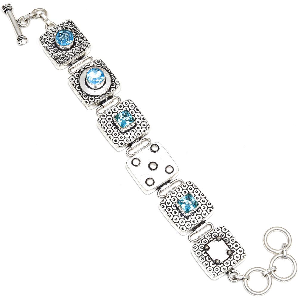 Серебряный браслет с драгоценными камнями Swiss Blue Quartz Friends, 7-8 дюймов