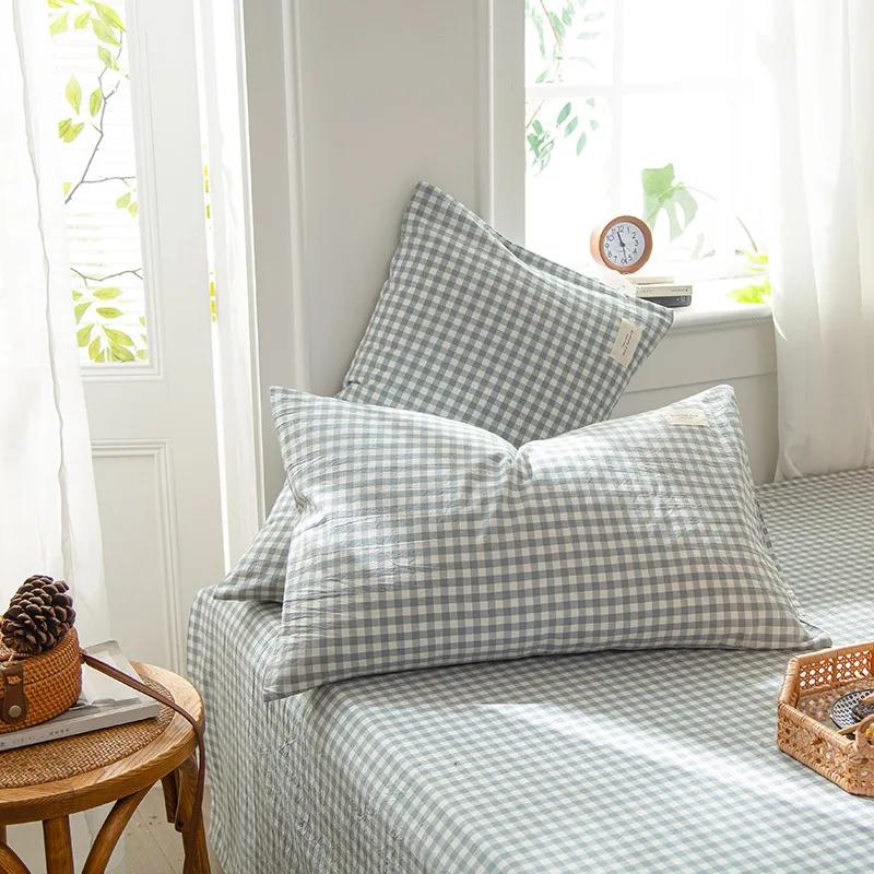 1 Pair Solid Color Plaid Printed Pillowcase Soft Cotton Throw Pillows Covers 30x50 40x60 48x74 Cushion Case for Bed Home Decor