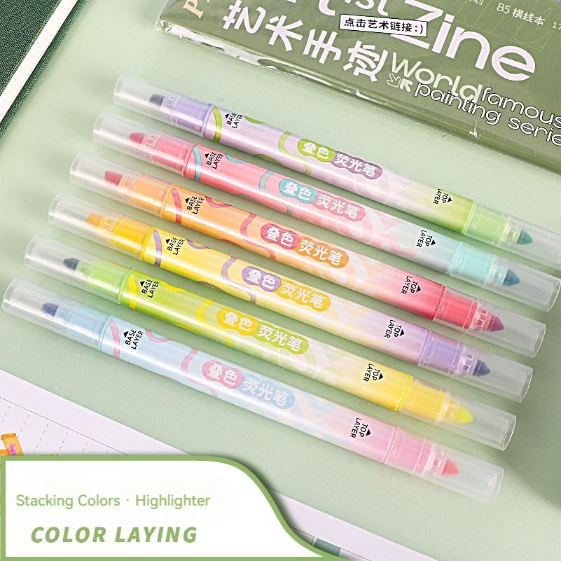 6 шт./набор Цветная двусторонняя ручка-хайлайтер для рисования Коллекция Двусторонняя флуоресцентная волшебная художественная ручка Лайнер для рисования Офис Школа Дневник