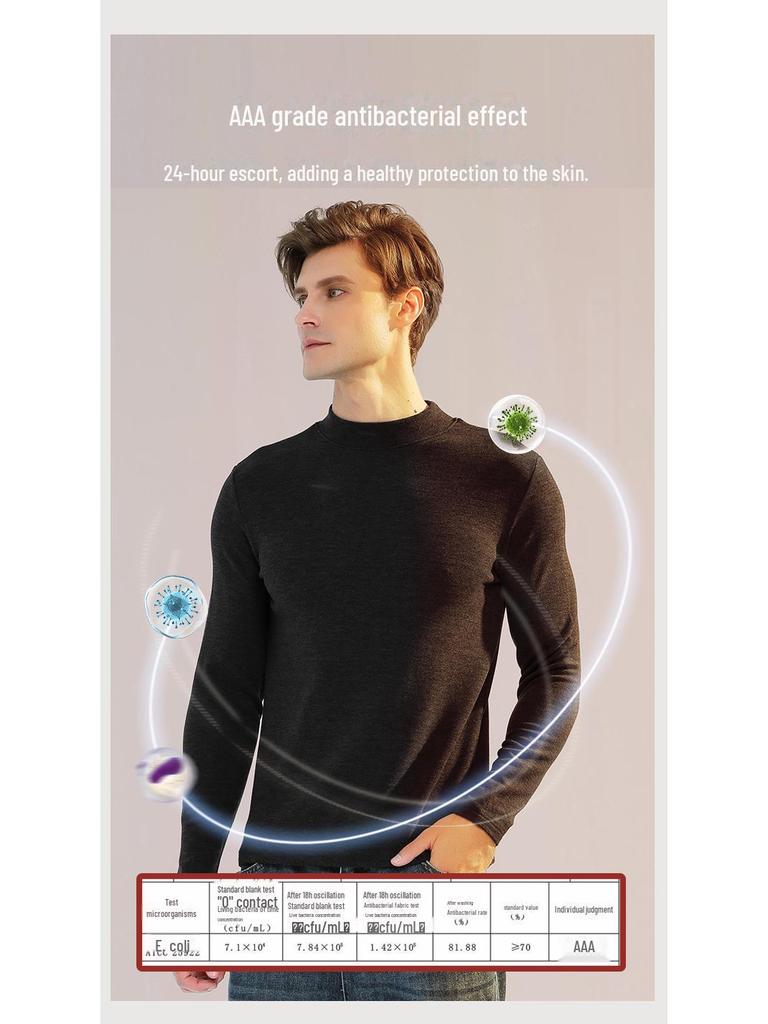 Мужская терморубашка из шелка и шерсти с полувысоким воротником и флисовой подкладкой