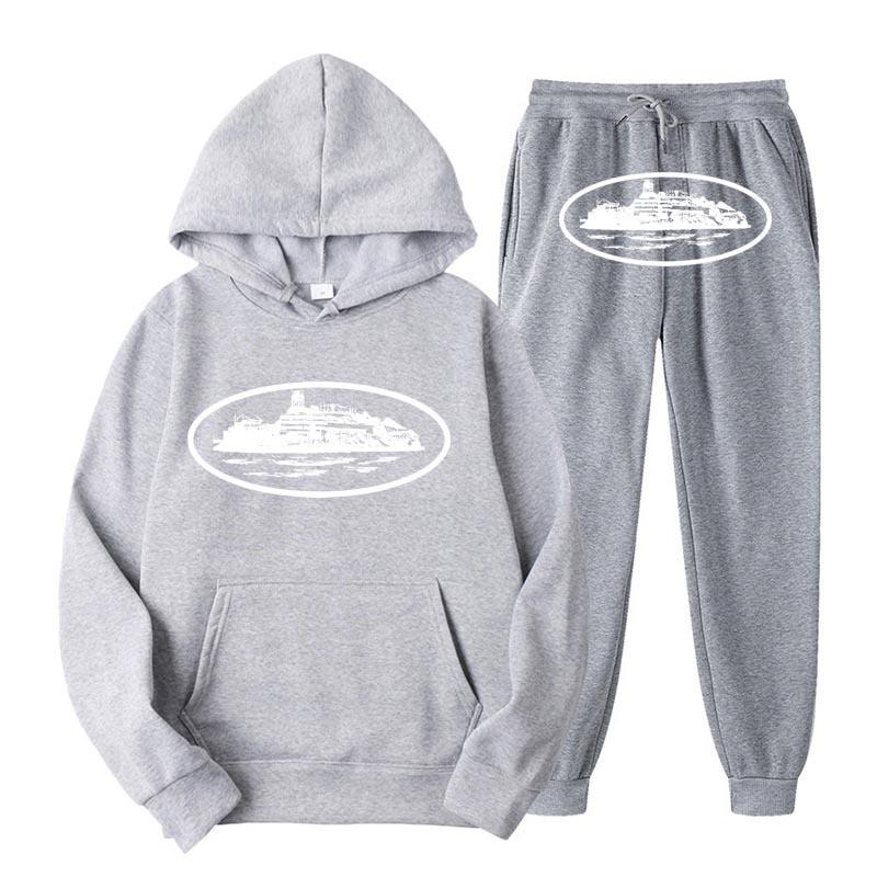 Unisex Hooded Sweatshirt Set With Graphic Print Long Sleeve Top Pants Soft Fleece Lined Casual Sportwear Fall