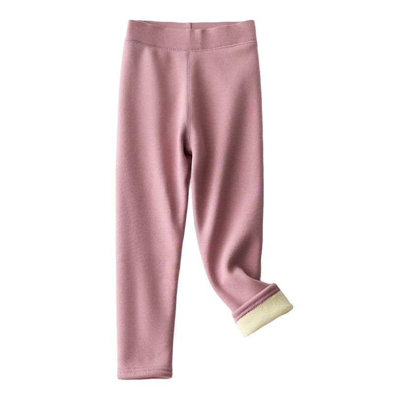 Детские хлопковые леггинсы с толстым флисовым подкладом - Теплые однотонные зимние брюки