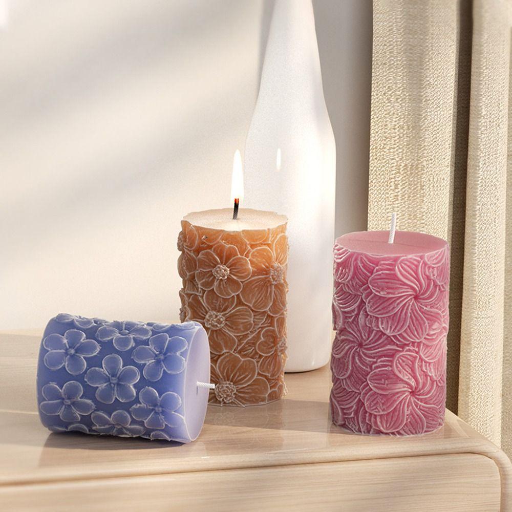 Epoxy Resin 3D Cylinder Candle Mold Relief Flower Soap Mold Art Wax Cake Resin Mold Handmade