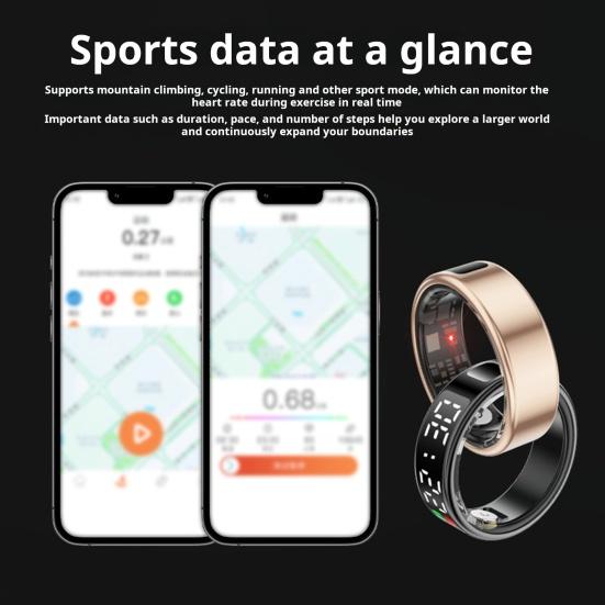Смарт-кольцо со светодиодным экраном Водонепроницаемое кольцо для отслеживания здоровья Пеший туризм Бег Велоспорт Калории Пробег Пульс Трекер сна Удаленное управление камерой