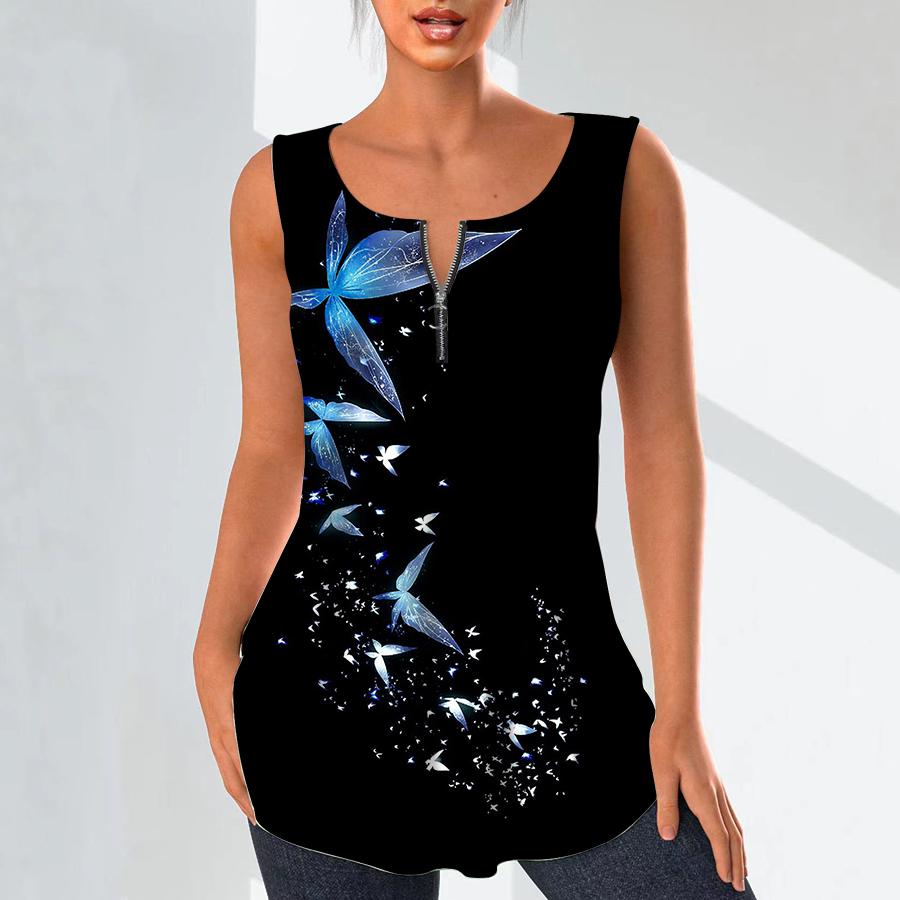Женская мода рубашки с v-образным вырезом повседневные топы футболка женская 3D красивая жилетка с принтом бабочки плюс размер блузка без рукавов топы на бретелях