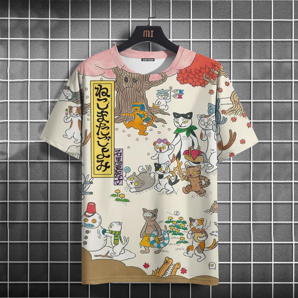 Забавная мужская футболка с рисунком кота и животным, футболки с принтом, повседневные футболки с короткими рукавами, мужская одежда больших размеров, топы, уличная уличная одежда