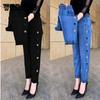 Women High Elastic Waist Faux Jeans Graphic Print Skinny Autumn Winter Pants Pencil Long Pants