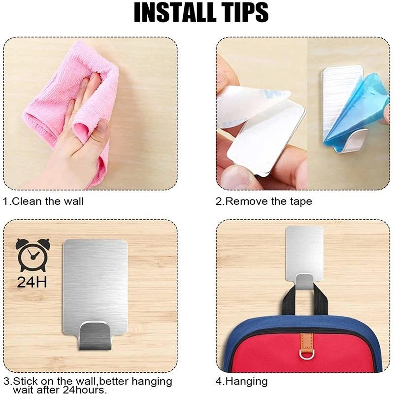 6/12 Pcs Adhesive Stainless Steel Towel Hooks Household Non Punching Strong Hook Wall Hanger Hook