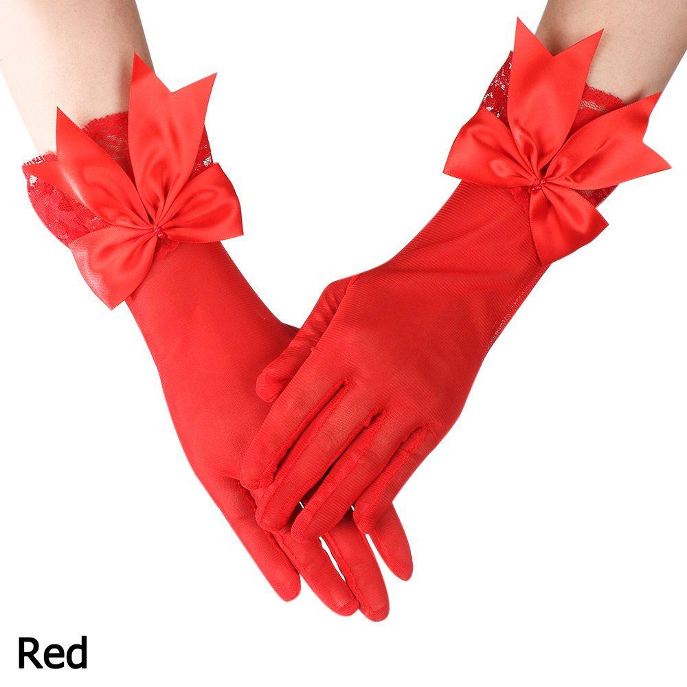 Fashion Chiffon Sunscreen Bow Bride Mittens Driving Gloves Lace Gloves