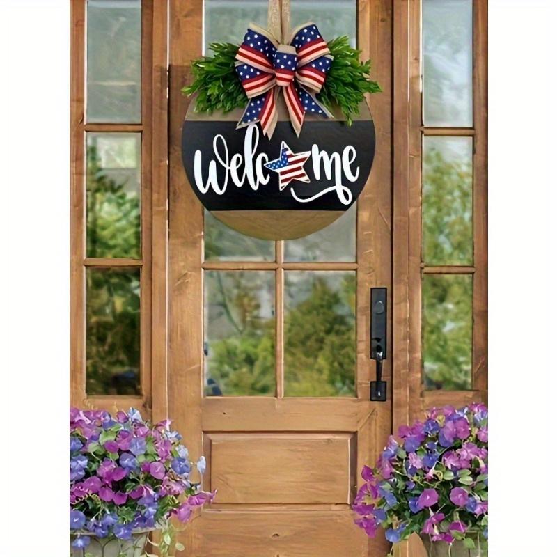 1piece Independence Day Decoration Hello Door Number Wreath Hanging Decoration Front Door Number Pendant American Celebration Wall Hanging Decoration